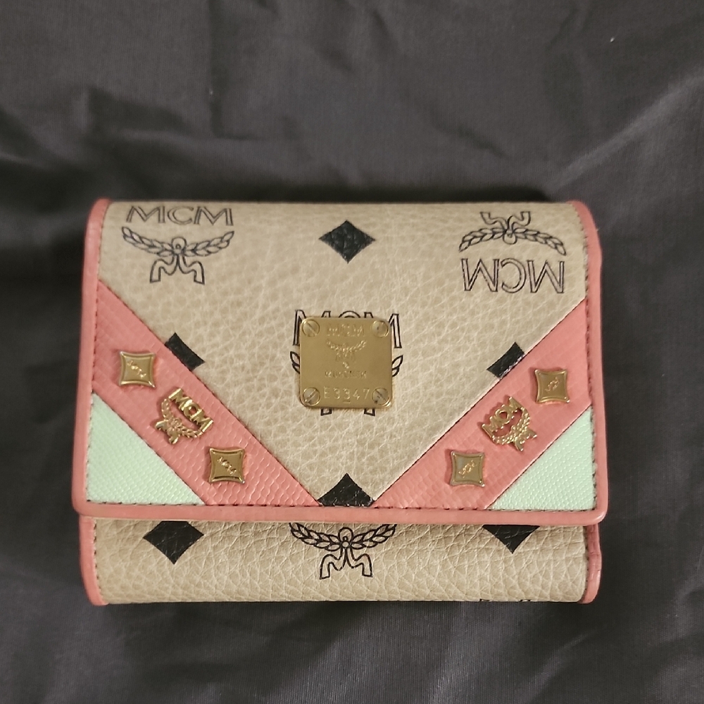 MCM **AUTHENTIC Cream and Pink Geometric Wallet